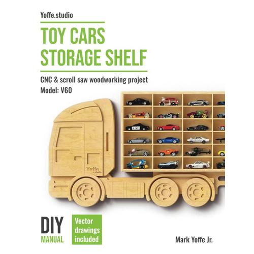 Toy Cars Storage Shelf. Diy Manual. Cnc & Scroll Saw Woodworking Project. Model: V60.: Compatible With 1/64 Scale Collectible Toy Cars. Stores Up To 60 Toy Cars.