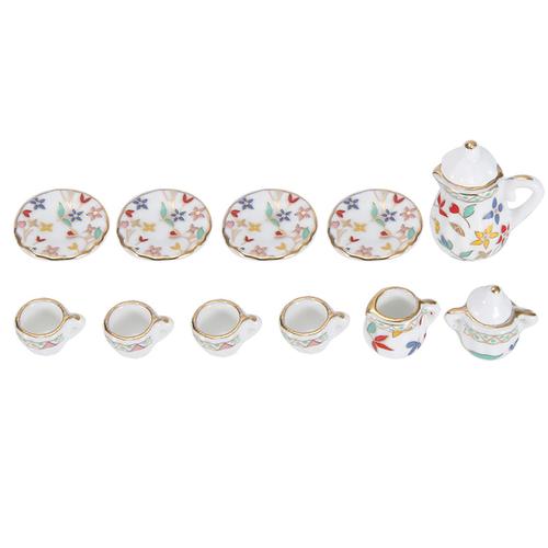 1:12 Maison De Poupée Cuisine Miniature 15 Pièces Porcelaine Fleur Tasse À Thé Ensemble Décor Collection 3