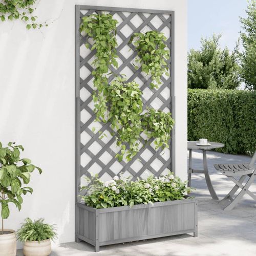Vidaxl Jardinière Avec Treillis Gris Bois Massif De Sapin