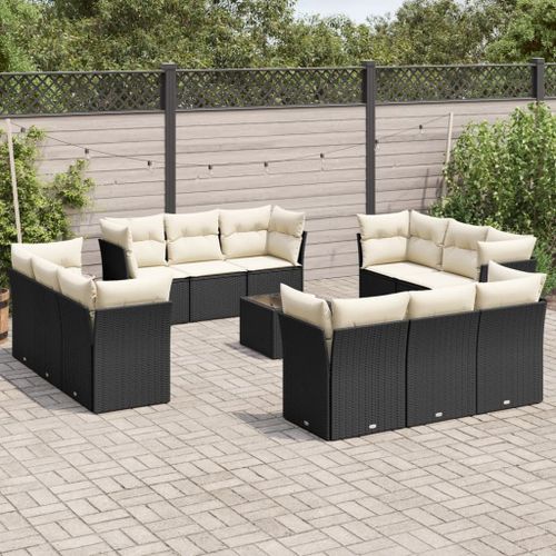 Vidaxl Salon De Jardin Avec Coussins 13 Pcs Noir Résine Tressée