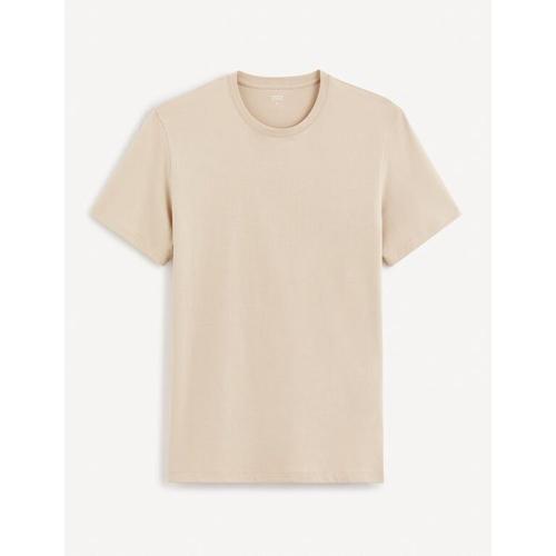 T-Shirt Straight Col Rond 100% Coton - Taupe