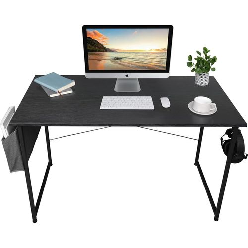 Bureau Avec Rangement Et Support Pour Casque, Poste De Travail, Bureau D'ordinateur, Style Industriel, Table Pour Bureau, Chambre, Salon (Noir, 120 X 60 X 75 Cm)