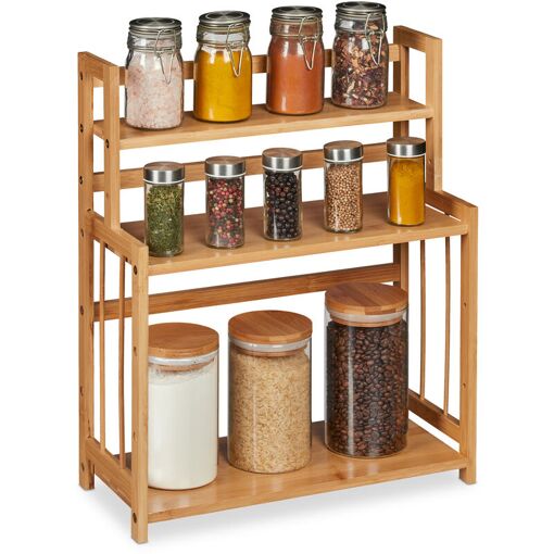 Tagère À Épices, Bambou, Réglable, Organiseur De Cuisine, 3 Niveaux, H X L X P 50 X 41,5 X 18 Cm, Nature - Relaxdays