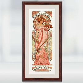 Reproduction Impression De L’?uvre D’Alphonse Mucha “Champagne White Star” - Impression Jet D’Encre Sur Papier Japonais 180 Gr Mat - 22 X 57 Cm