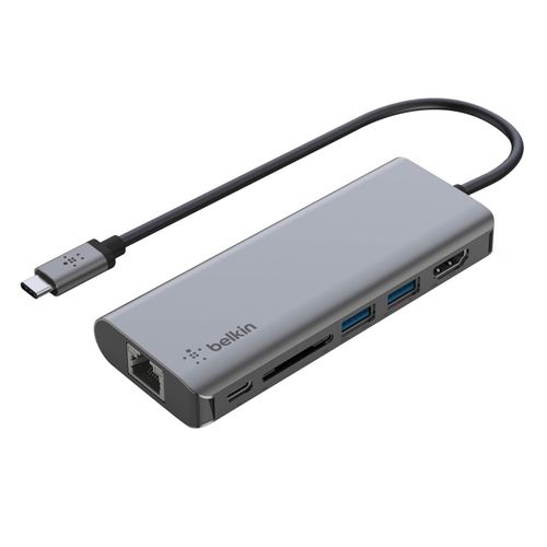 HUB USB-C vers HDMI 4K USB Ethernet USB-C Power Delivery 100W Belkin Argent