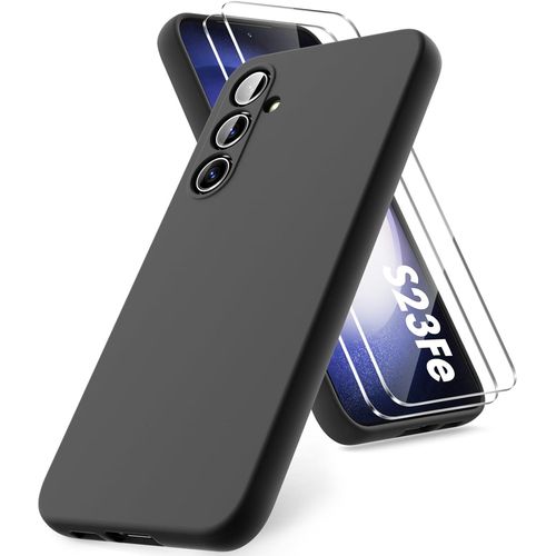 Coque Pour Samsung Galaxy S23 Fe Silicone Noir + 2 Verres Trempes Little Boutik©