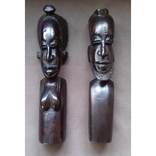 Statuettes Ethniques de l'art africain en bois massif - Couple F/H - 24,5 cm