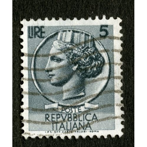 Timbre Oblitéré Poste Repubblica Italiana, Lire 5