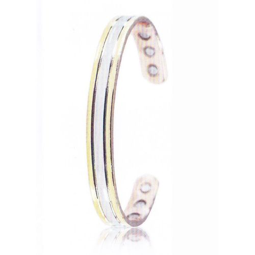 Bracelet Magnétique Cuivre Coloris Or Jaune Et Argent Longueur 16 Cm