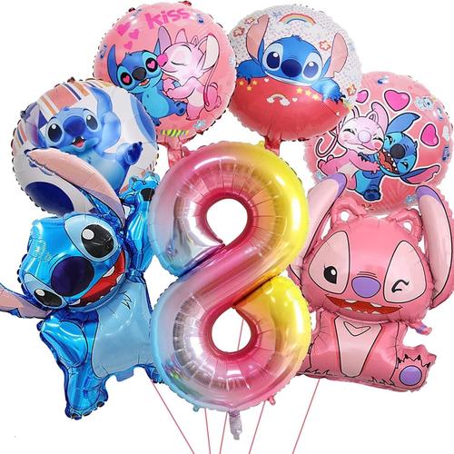 8 Ans Ballons Anniversaire 8 Ans, 7 Pices Stitch Dcoration De Fte Ballons, Lilo Stitch Ballons, Ballons En Aluminium, Ballon Anniversaire Dcorations 8 Ans, Pour Dcoration D'anniversaire Enfants