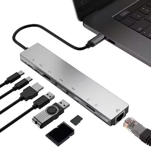 8 en 1 type-c HUB USB-C a 4K HDMI 2 USB3.0 RJ45 PD TF carte memoire convertisseur adaptateur Station d'accueil pour ordinateur portable-Ouragan X