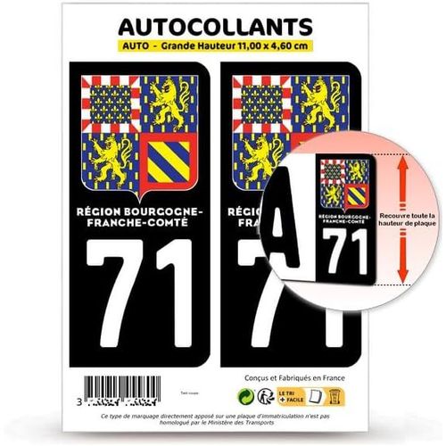 8. Fond Noir : 11 X 4,6 Cm (Grande Hauteur) - 2 Stickers Dpartement 71 Sane-Et-Loire - Bourgogne-Franche-Comt Ii En Version : Fond Noir - 11 X 4,6 Cm Grande Hauteur