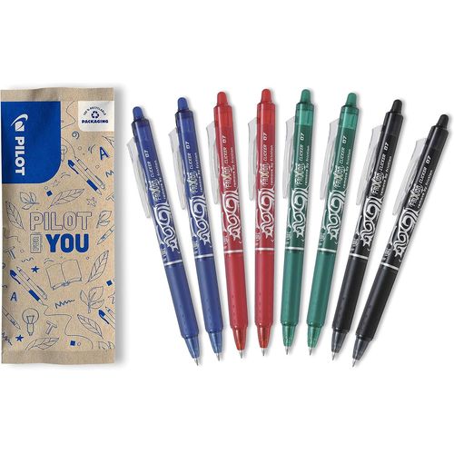 8 Frixion Ball Clicker-Encre Gel Effaable-Stylo Roller Rechargeable,Rtractable Et Ergonomique-2 Noirs,2 Bleus ,2 Rouges,2 Verts-Pointe Moyenne