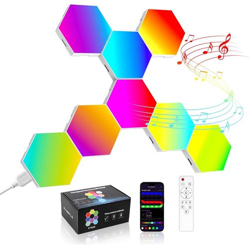 8 Panneaux Lumineux Led Connects, Appliques Murales Luminaires Intrieur Hexagonales Modulaires Et Variables, Gaming Hexagone Led Rgb, Lumires Crative Avec Synchronisation De La Musique P[X1025]