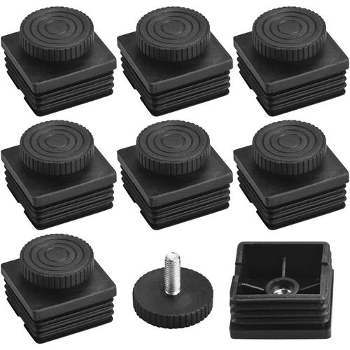 8 Pcs Embout Tube Carr Noir Bouchons D'obturation Moux En Plastique Connecteur Tube Carr Avec 8 M8 Pieds Meuble Reglables 40mm Capuchon Pour Poteau Carr Pour Meuble Chaise(50 * 50 * 24mm)