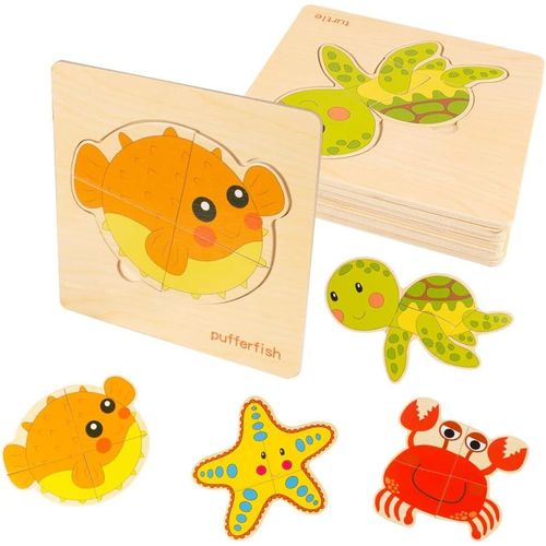 8 Pices Puzzle en Bois Enfant,Jeux Puzzles Bois Bb,Casse-ttes Animaux 3D Jouet Montessori Animaux,Puzzle  Encastrements ducation Jouets pour Enfants Garons Filles 3+ Ans.[Y578]