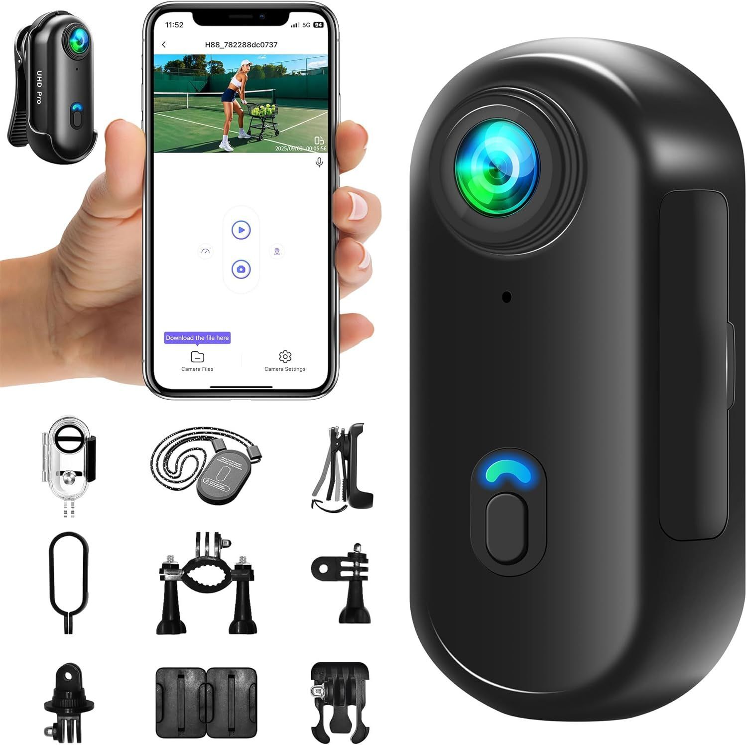 SUBZONAL-Mini Caméra Sport 4K, Mini Caméra d'action WiFi, Camera Vl...