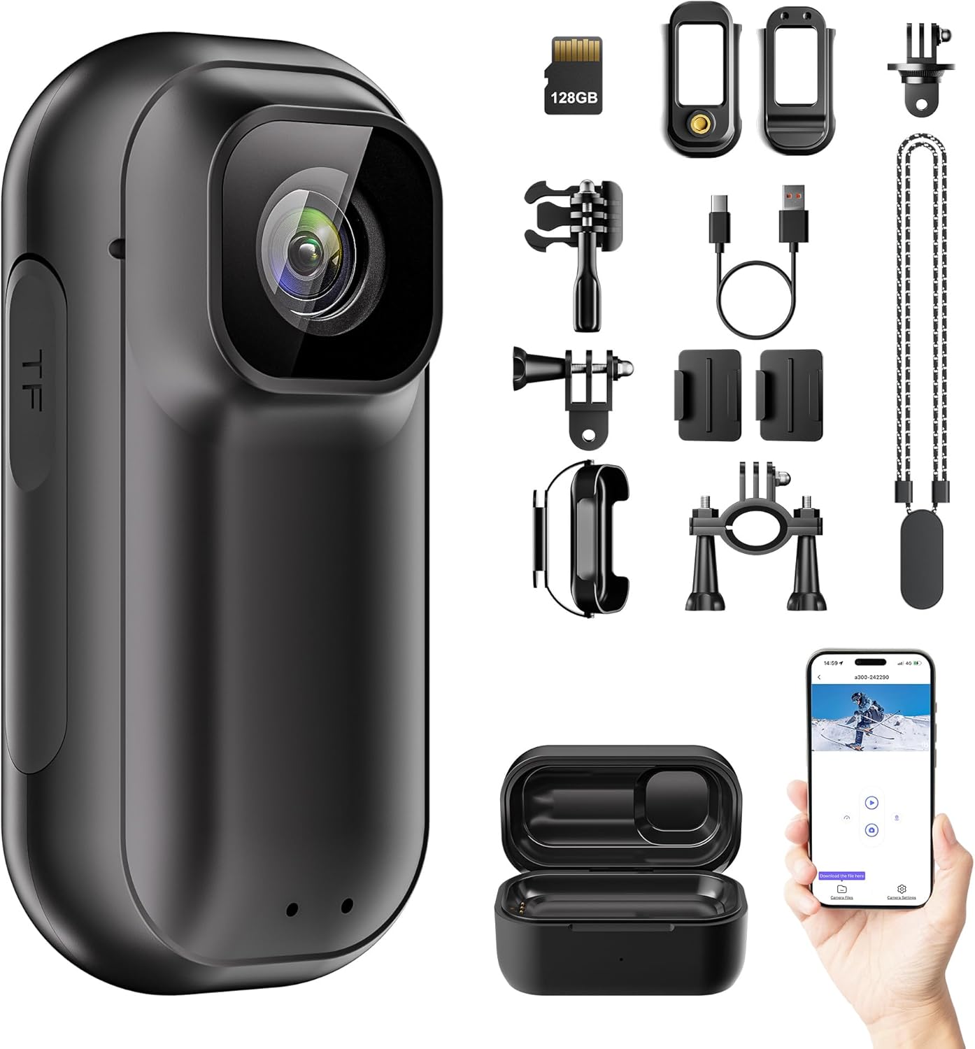 SUBZONAL-Mini Caméra Sport 2K WiFi - 128 GB Camera Action, Caméra C...