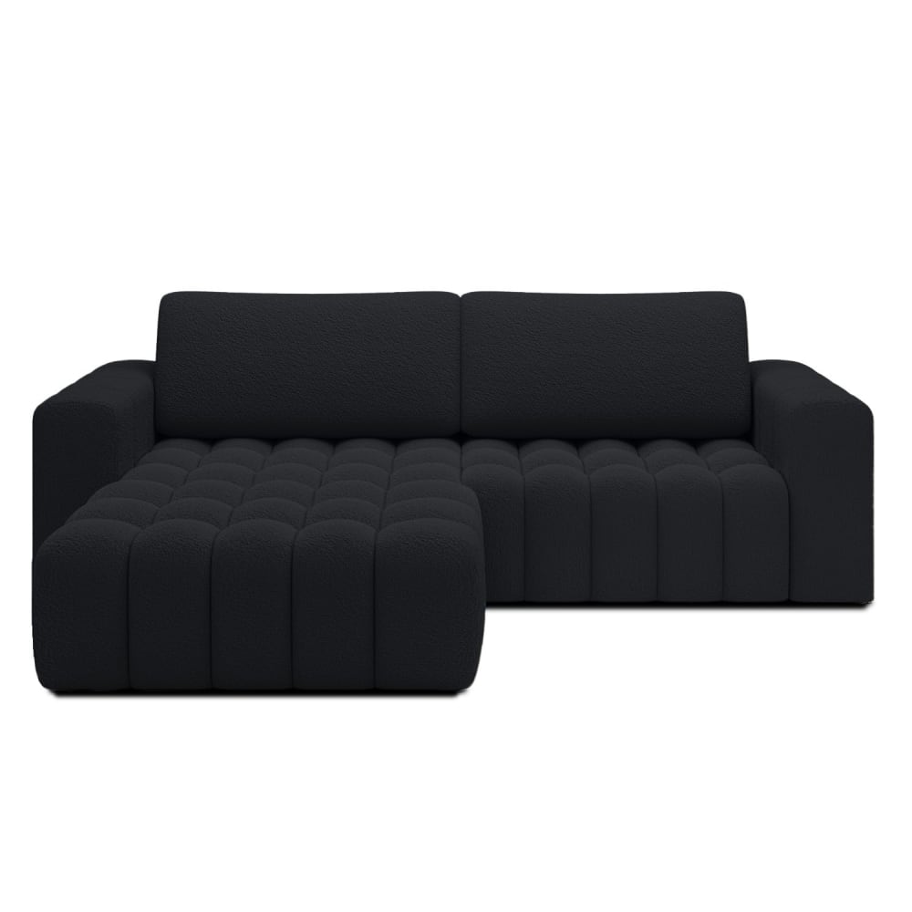 Canapé d'angle gauche convertible 4 places en bouclette noir