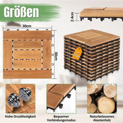 66x Dalles de terrasse bois d¿acacia certifié dalle 30x35cm système...