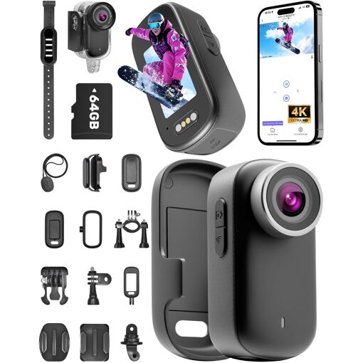 MEVRONISSHOP-Mini Camera 4K, Caméra Sport et SD 64 Go, Etanche Jusq...