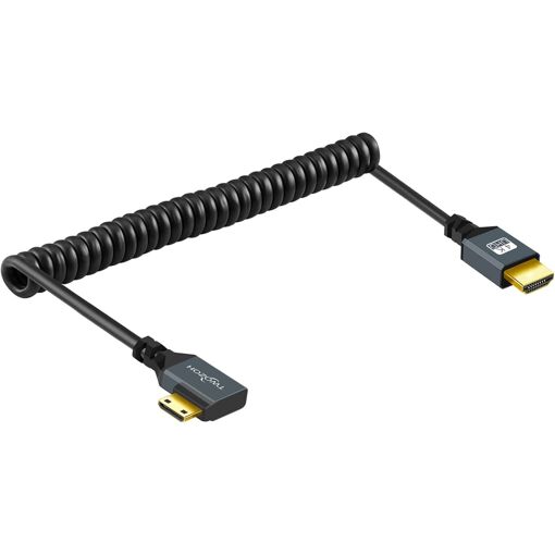 MEVRONISSHOP-Câble Mini HDMI vers HDMI Spiralé à 90° Câble Mini HDM...