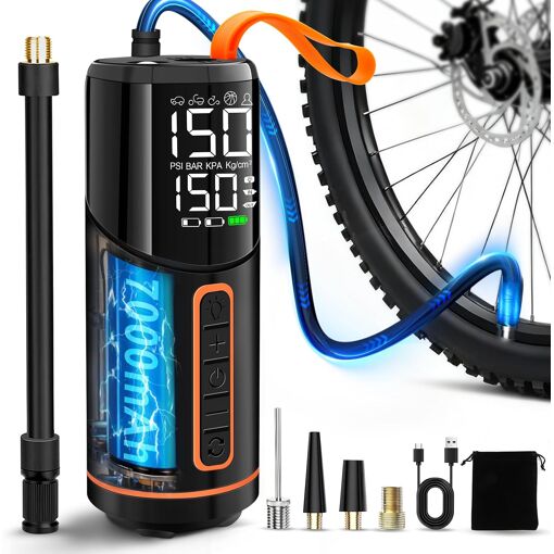 Mevronisshop-150psi Pompe A Velo Electrique, 7000mah Gonfleur Pneus...