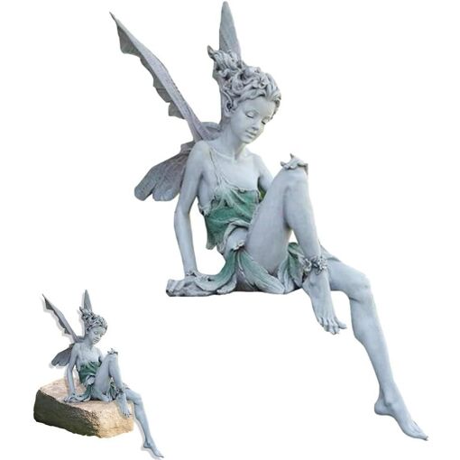 Mevronisshop-Statue Jardin Fée Assise, Figurines Elfes Assis, Assis...