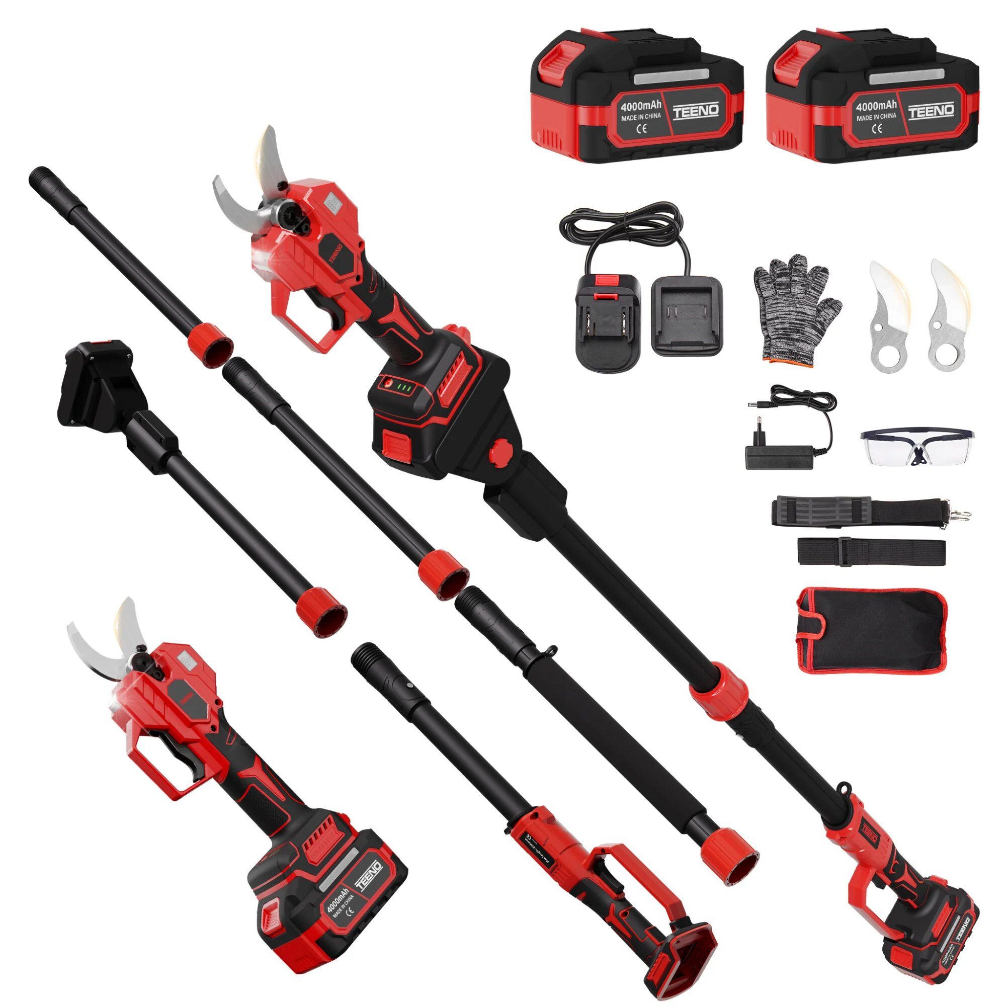 Sécateur Électrique Avec Perche, 2-en-1 Secateur Electrique Sans Fi...