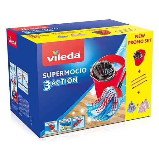Vileda SuperMocio box balai à franges et balai-éponge Cellulose, Po...