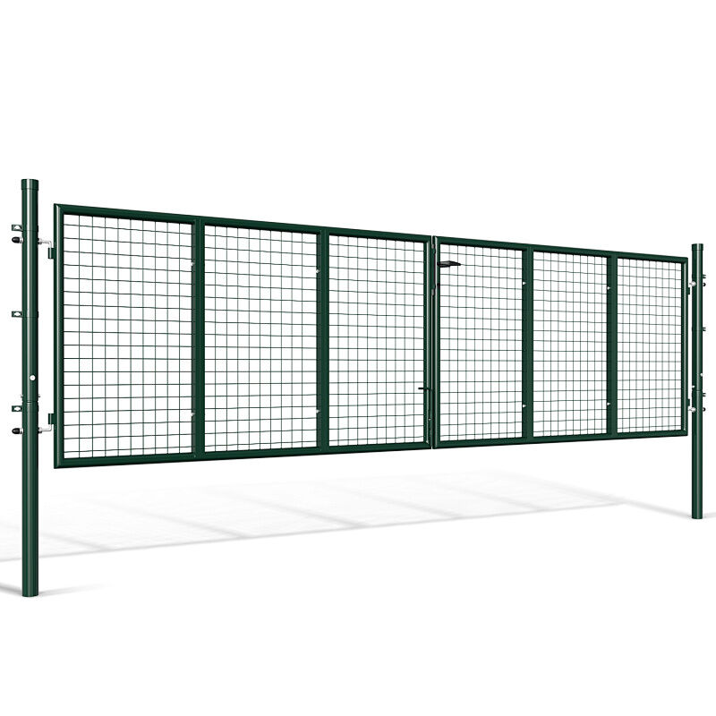 Portail De Jardin Double Battant - Vert, 350x100cm - Portillon Gril...