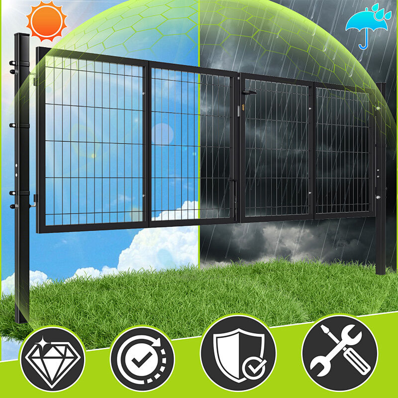 Portail De Jardin Double Battant - 300x100cm Anthracite - Portillon...