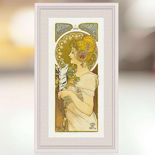 Affiche "Femme à la plume" d Alphonse Mucha - Art nouveau - Impression jet d encre sur papier japonais mat 180 gr - 25 x 54 cm