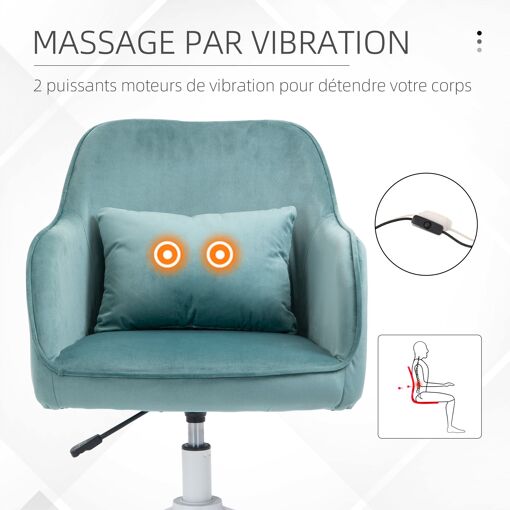 Chaise de bureau massante velours vert menthe - 4
