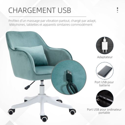 Chaise de bureau massante velours vert menthe - 5