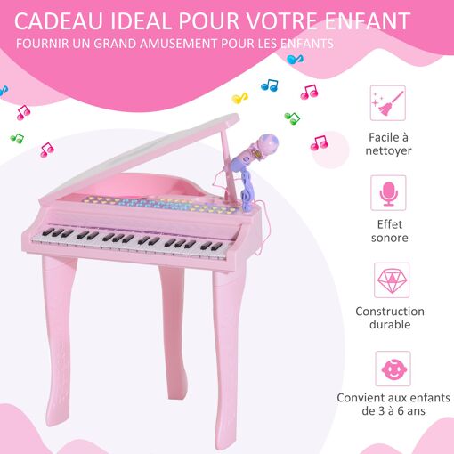 Homcom Piano � queue �lectronique 37 touches multifonctions avec micro haut... - 3