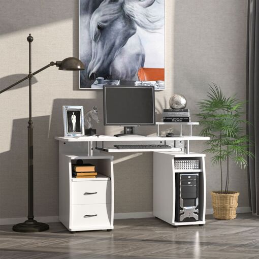 Bureau Informatique Design Multi-rangement Blanc - 2