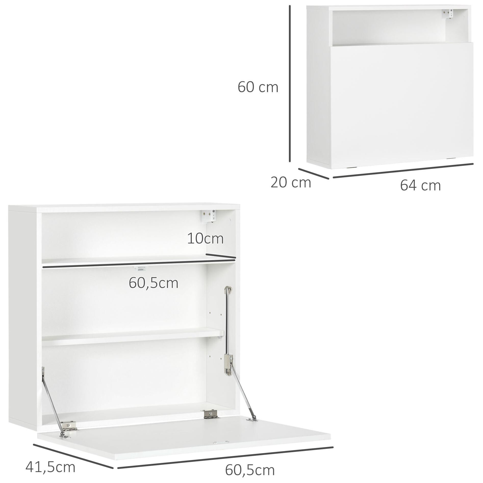 Bureau Mural Multi-rangement Pliable Blanc - 3