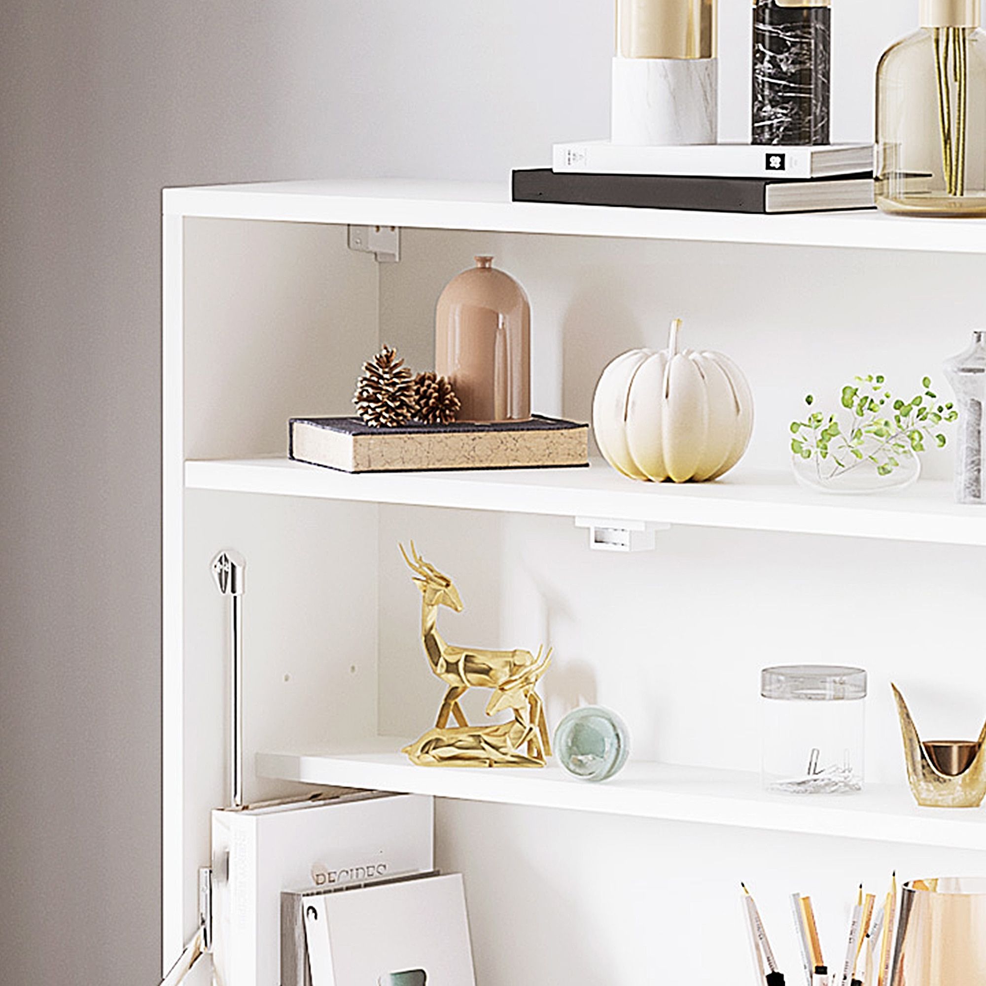 Bureau Mural Multi-rangement Pliable Blanc - 8