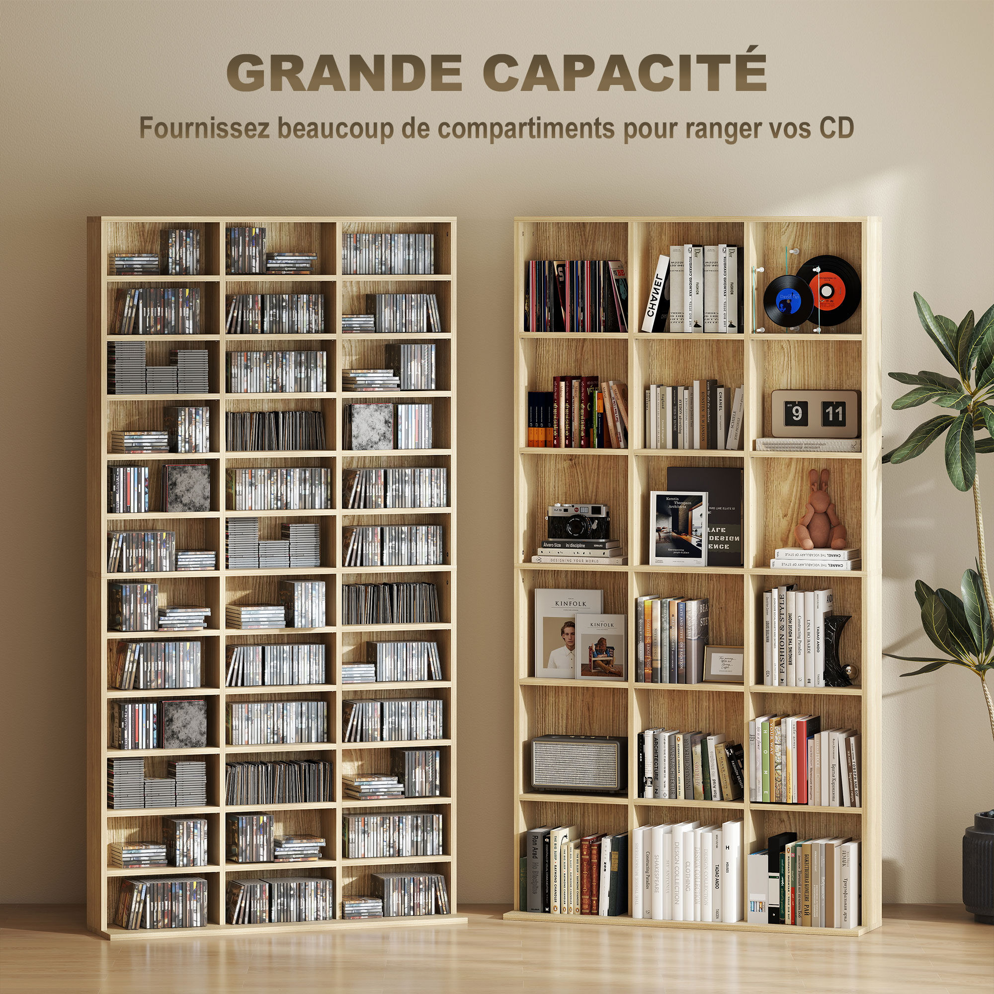 Rangements pour CD et DVD 36 compartiments MDF ch�ne - 6