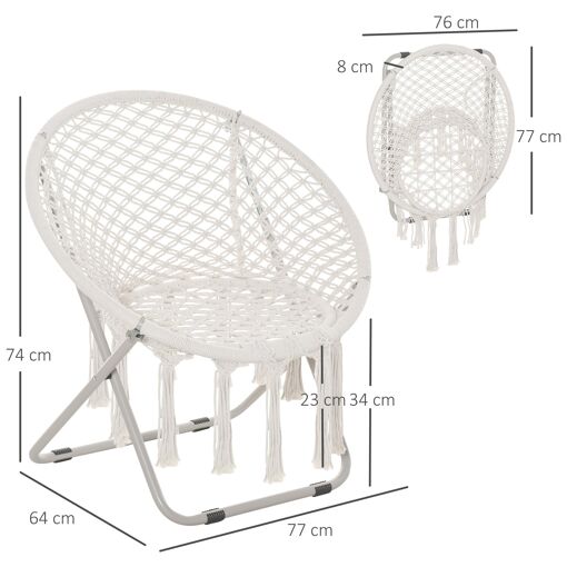 Loveuse Fauteuil Lune Papasan Pliable Macram� Coton Polyester Beige - 3