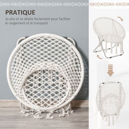 Loveuse Fauteuil Lune Papasan Pliable Macramé Coton Polyester Beige - 4