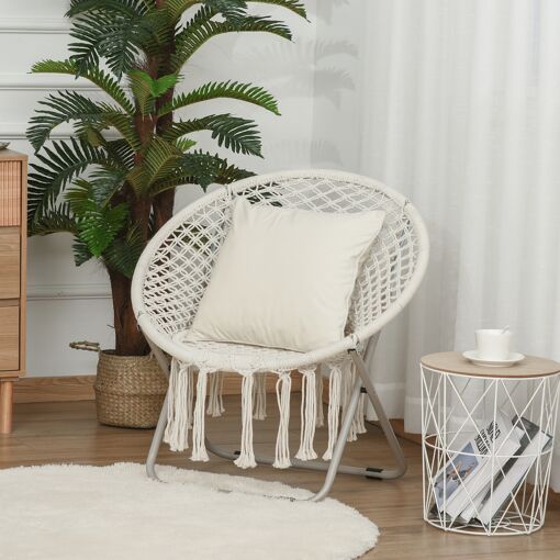 Loveuse Fauteuil Lune Papasan Pliable Macramé Coton Polyester Beige - 2