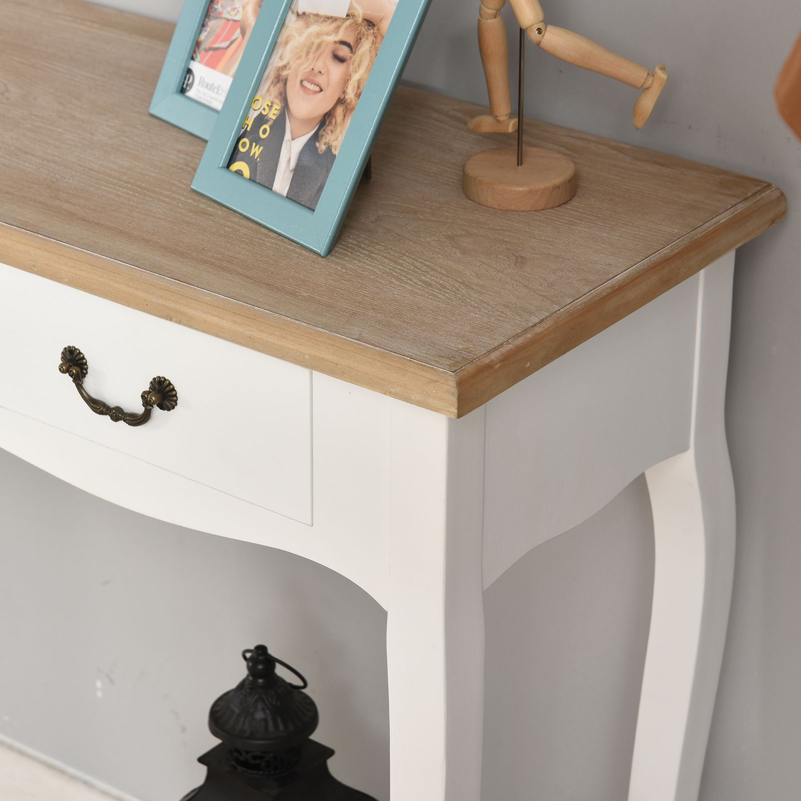 Console style table de drapier shabby chic 2 tiroirs blanc - 6