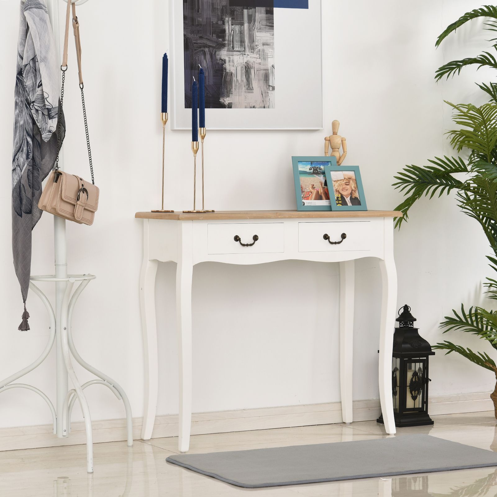 Console style table de drapier shabby chic 2 tiroirs blanc - 2