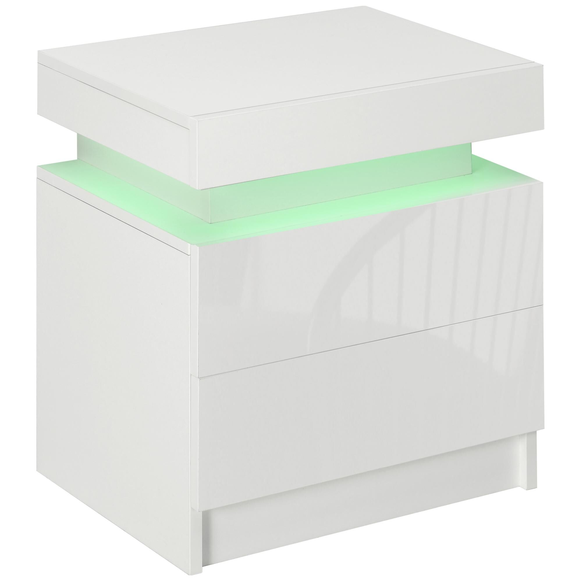Table de chevet LED 2 tiroirs blanc laqu�