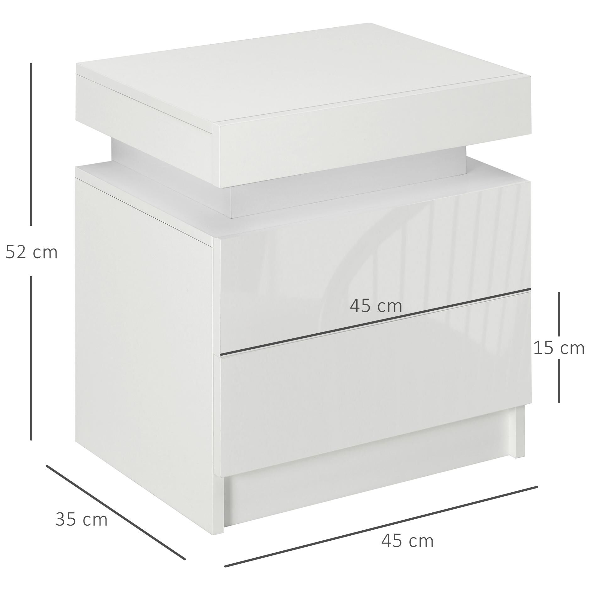 Table de chevet LED 2 tiroirs blanc laqu� - 3