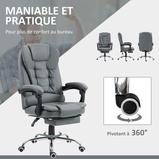 Fauteuil de bureau avec dossier inclinable gris - 7