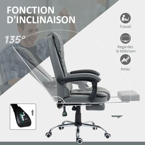 Fauteuil de bureau avec dossier inclinable gris - 4