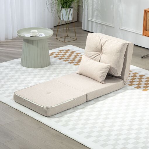 Fauteuil convertible chauffeuse inclinable - coussin inclus - tissu beige - 4